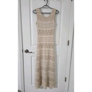 AGGEL Women's Knit Maxi Dress Sleeveless Cotton Blend Beige Size M